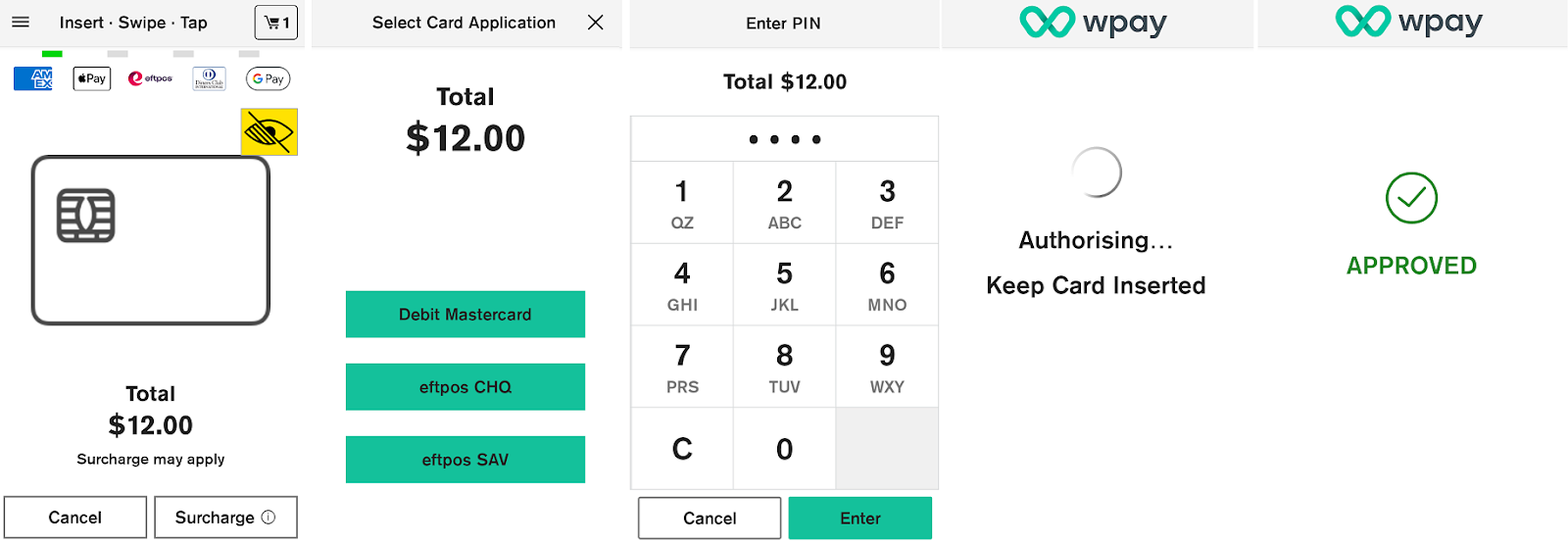 Transaction with surcharge option screens