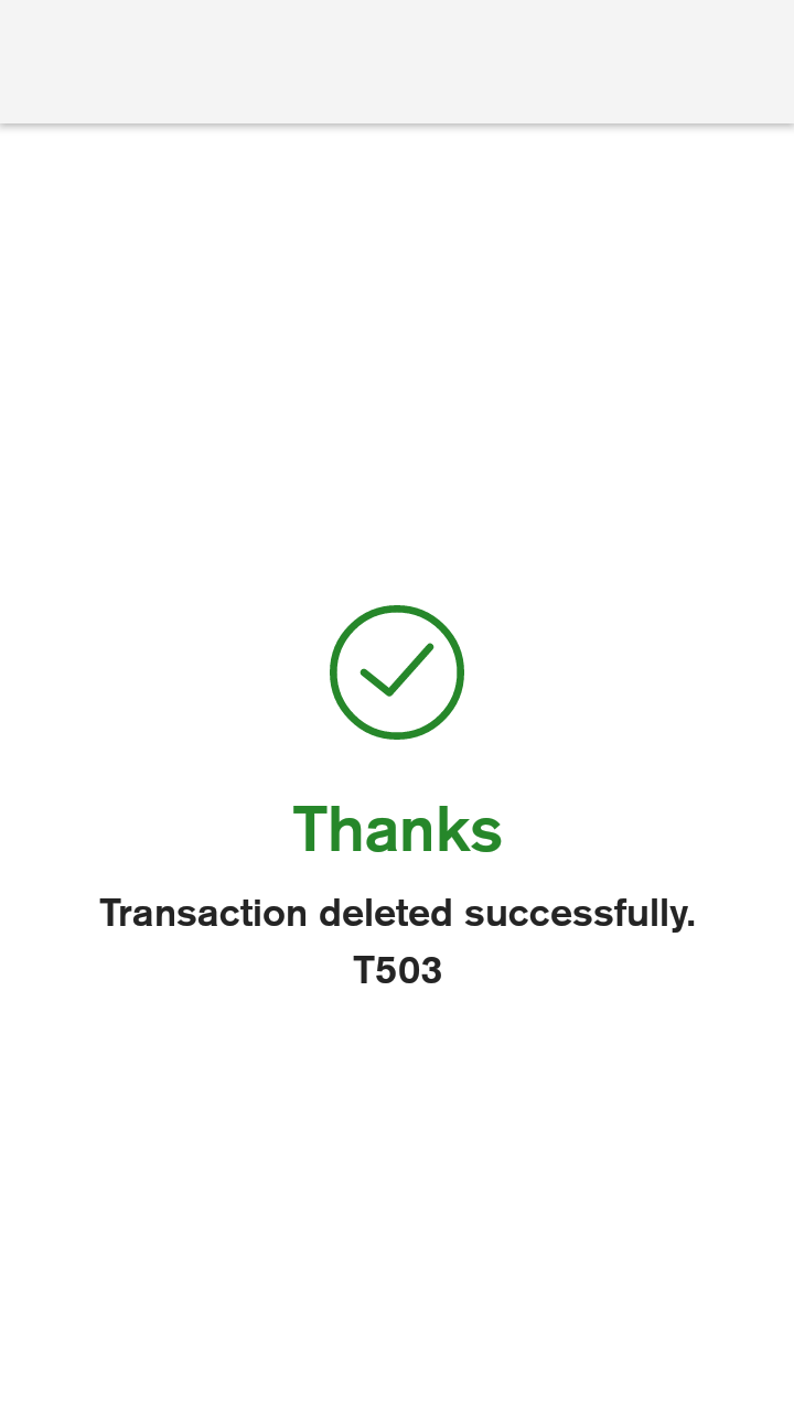 Delete transaction confirmation screen