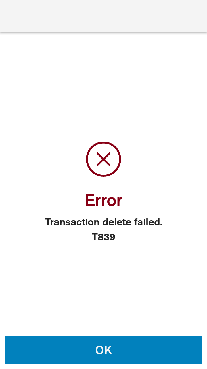 Delete transaction error screen