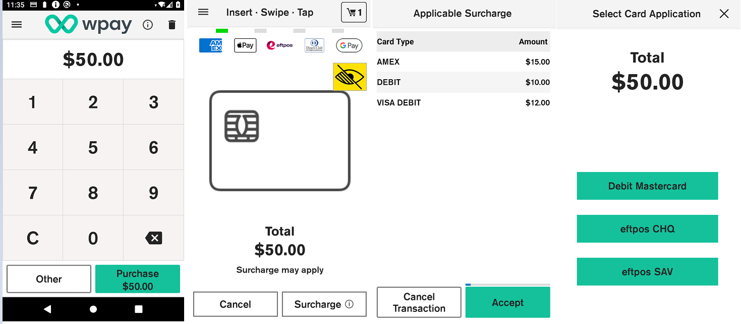 Surcharge details screens