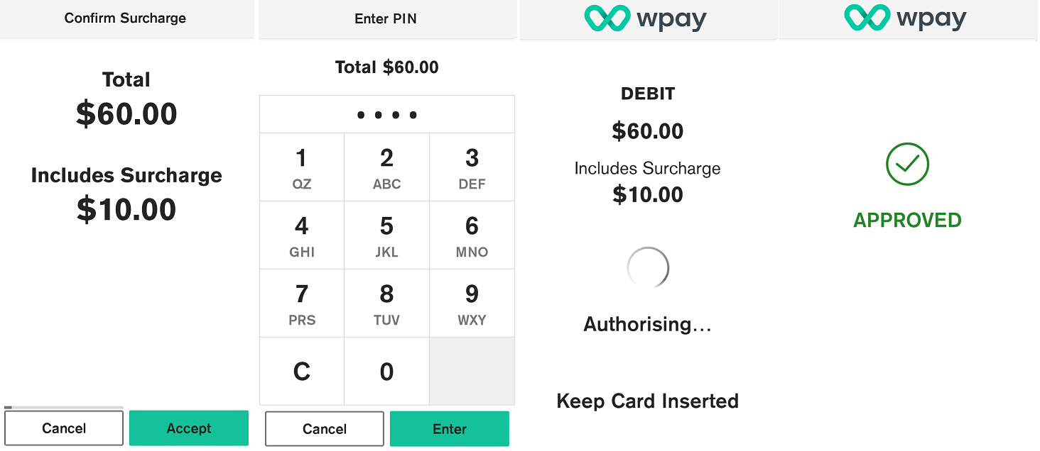 Confirm surcharge screens