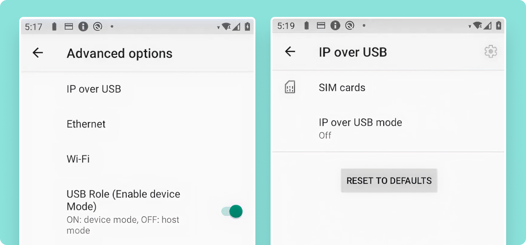Instructions to find 'IP Over USB'