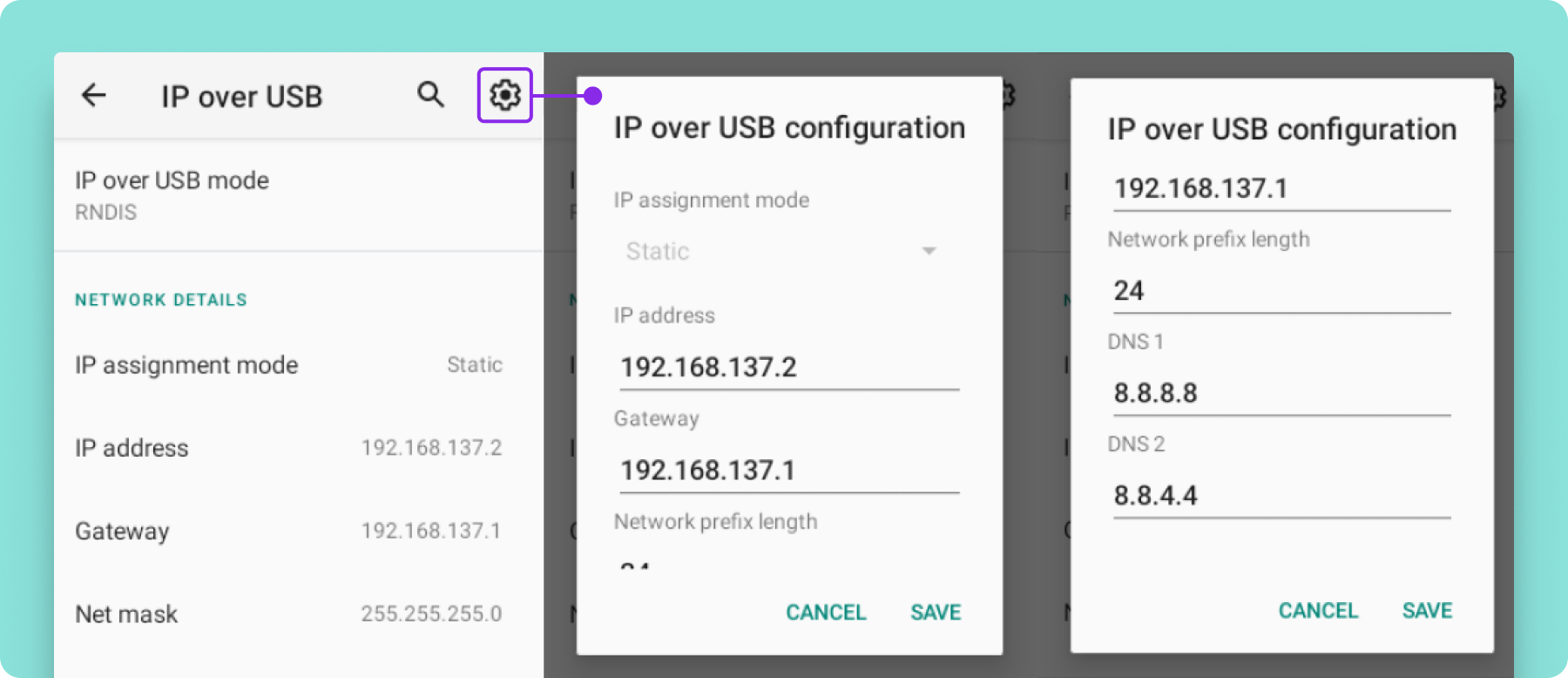 Manually configure RNDIS settings