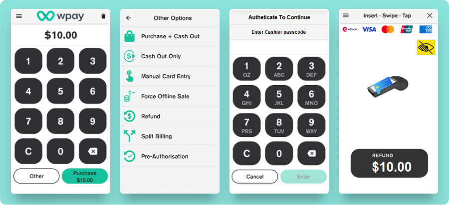 Refund PIN pad and options